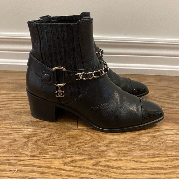 Black Leather Chanel Ankle Boots size 37 - Picture 3 of 7